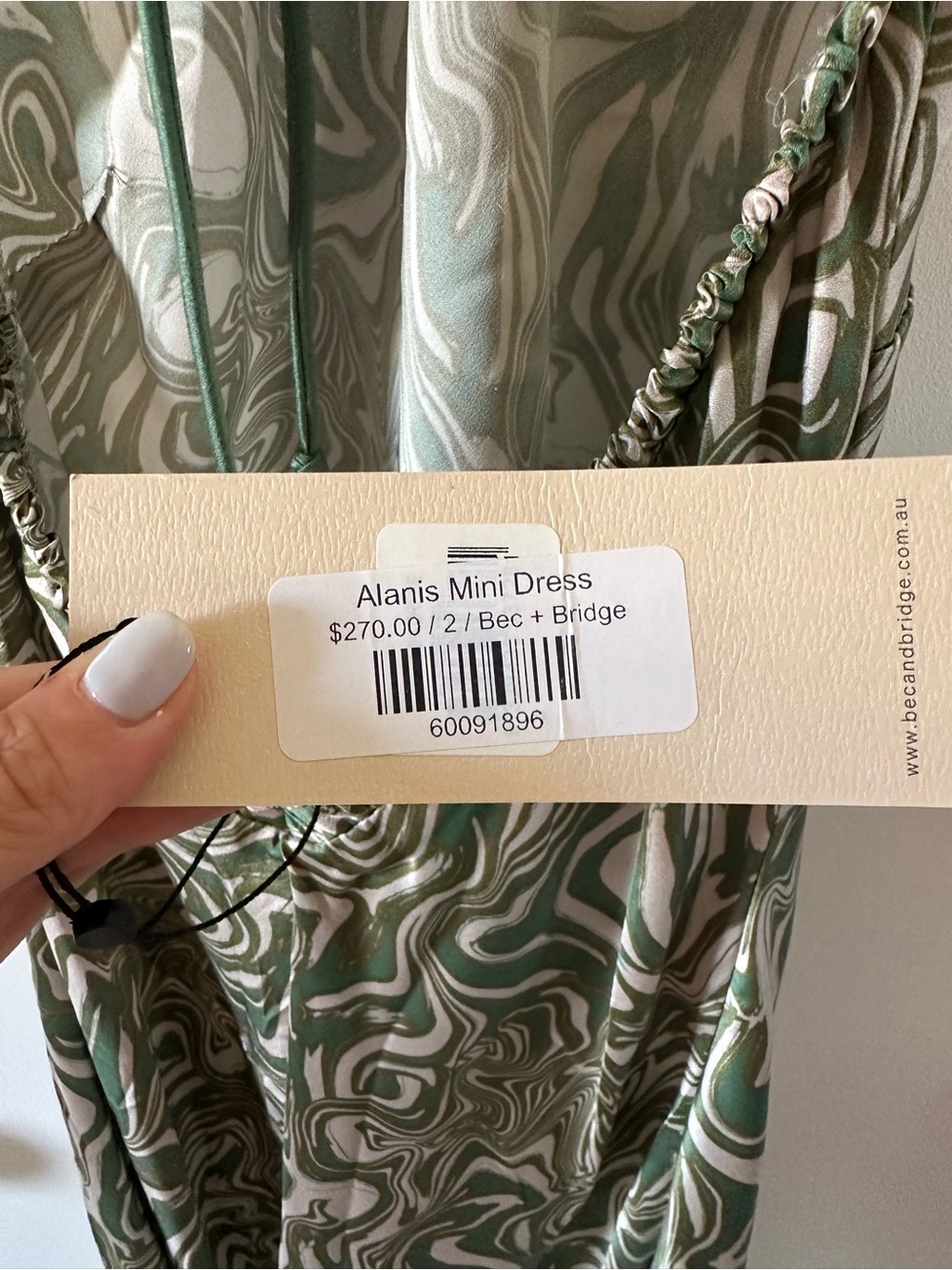 Bec & Bridge Green and Cream Marble Halter Mini Dress - Picture 4 of 10